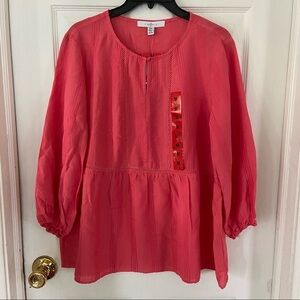 NWT FEVER coral laser cut lightweight blouse Size medium